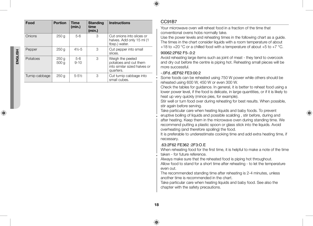 Samsung GW71C-S/XEH, GW71C/BOL, GW71C/XEH manual Reheating 