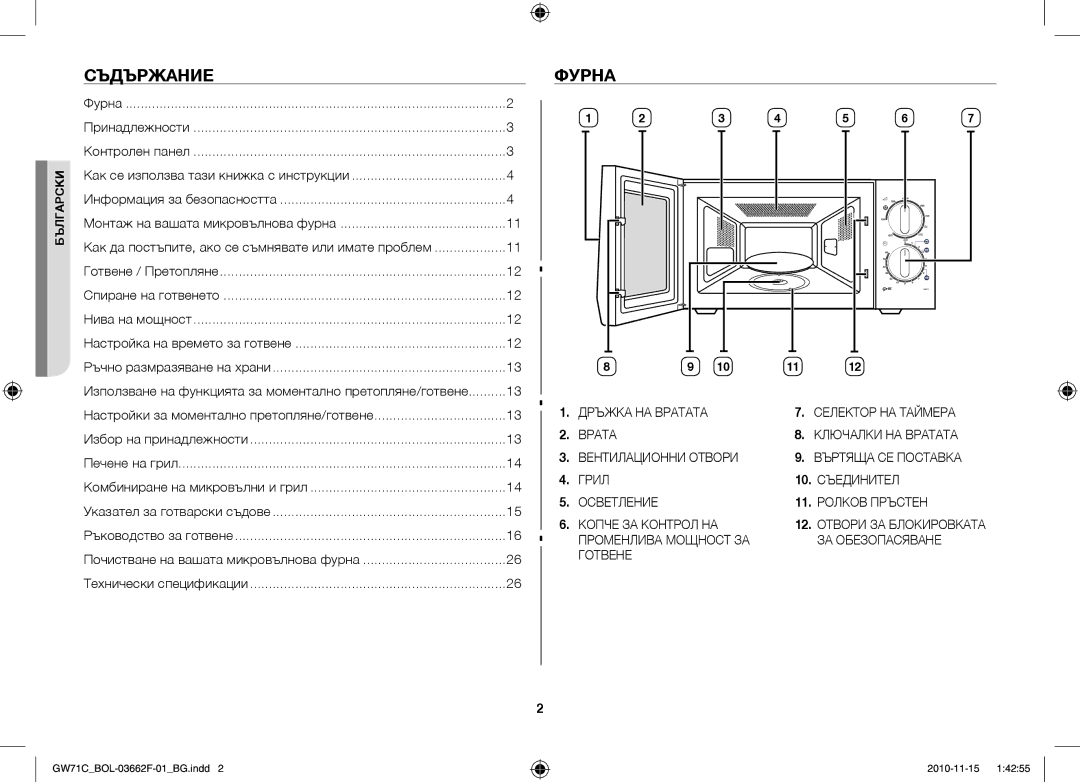 Samsung GW71C-S/XEH, GW71C/BOL, GW71C/XEH manual Съдържание, Фурна 