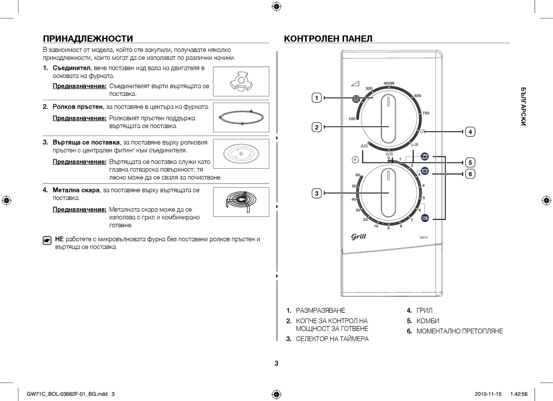 Samsung GW71C/BOL, GW71C/XEH, GW71C-S/XEH manual Принадлежности, Контролен Панел 