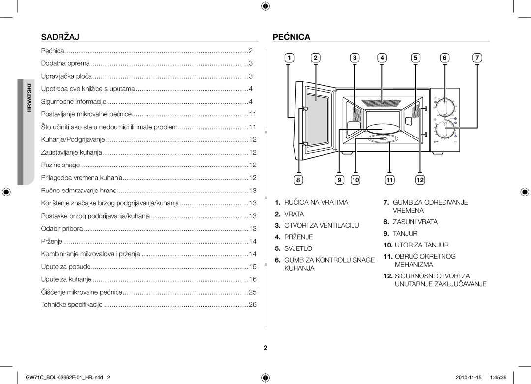 Samsung GW71C/BOL, GW71C/XEH, GW71C-S/XEH manual Pećnica, Hrvatski 