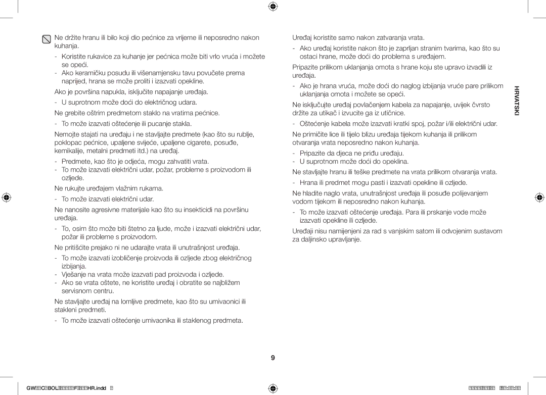 Samsung GW71C/XEH, GW71C/BOL, GW71C-S/XEH manual Hrvatski 