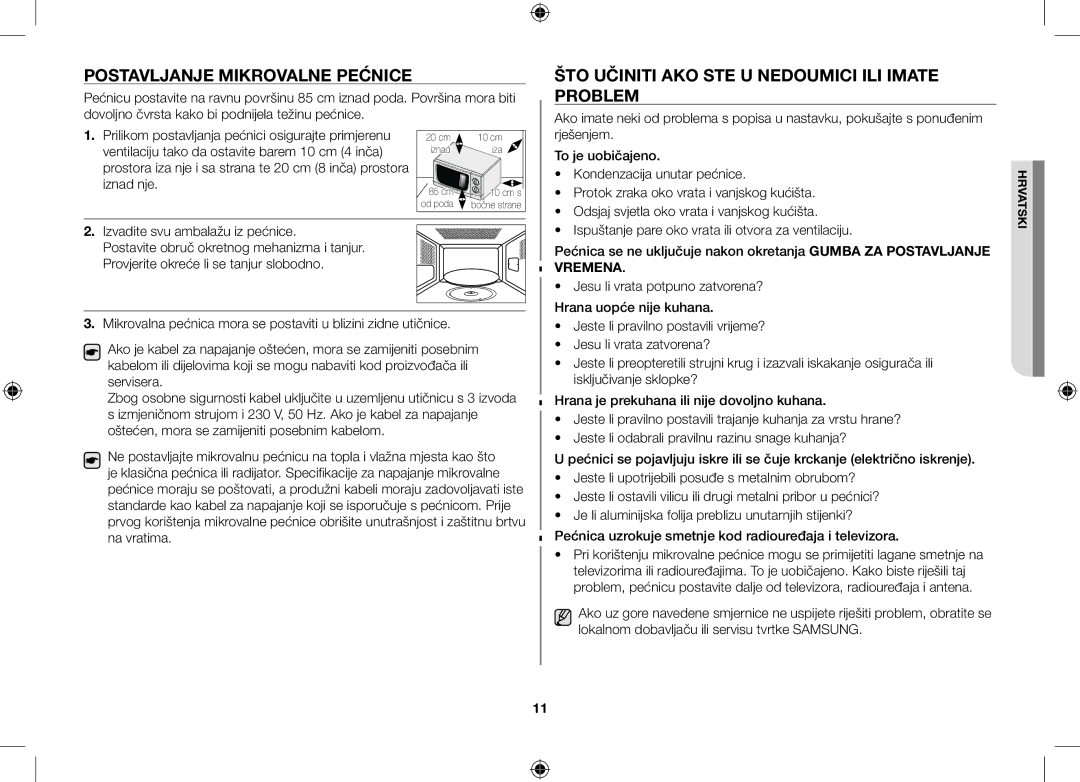 Samsung GW71C/BOL, GW71C/XEH manual Postavljanje Mikrovalne Pećnice, ŠTO Učiniti AKO STE U Nedoumici ILI Imate Problem 