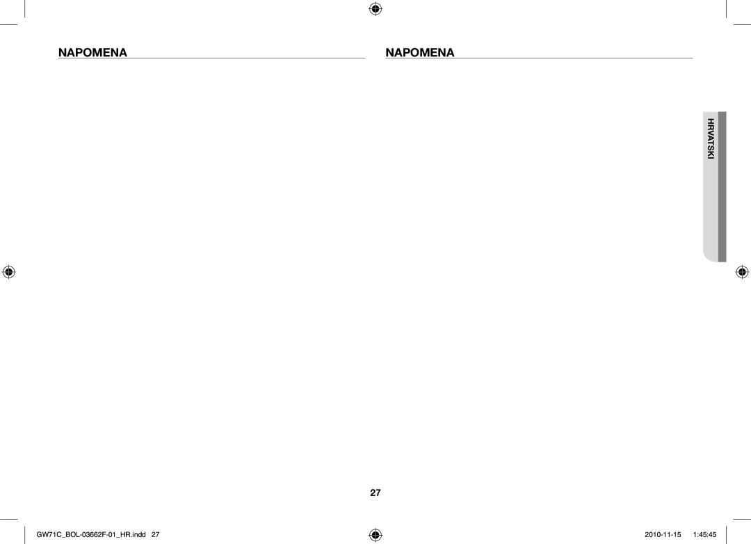 Samsung GW71C/XEH, GW71C/BOL, GW71C-S/XEH manual Napomena 