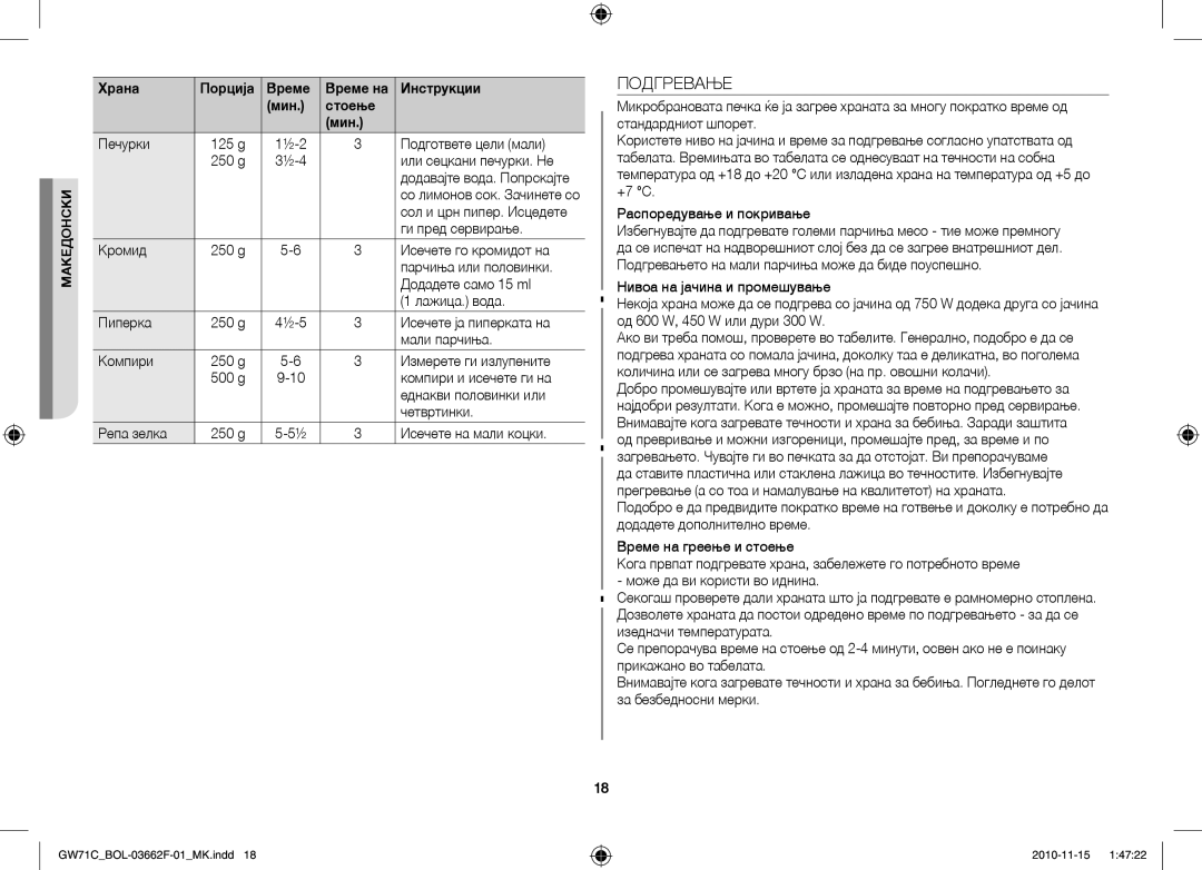 Samsung GW71C-S/XEH, GW71C/BOL, GW71C/XEH manual Подгревање 