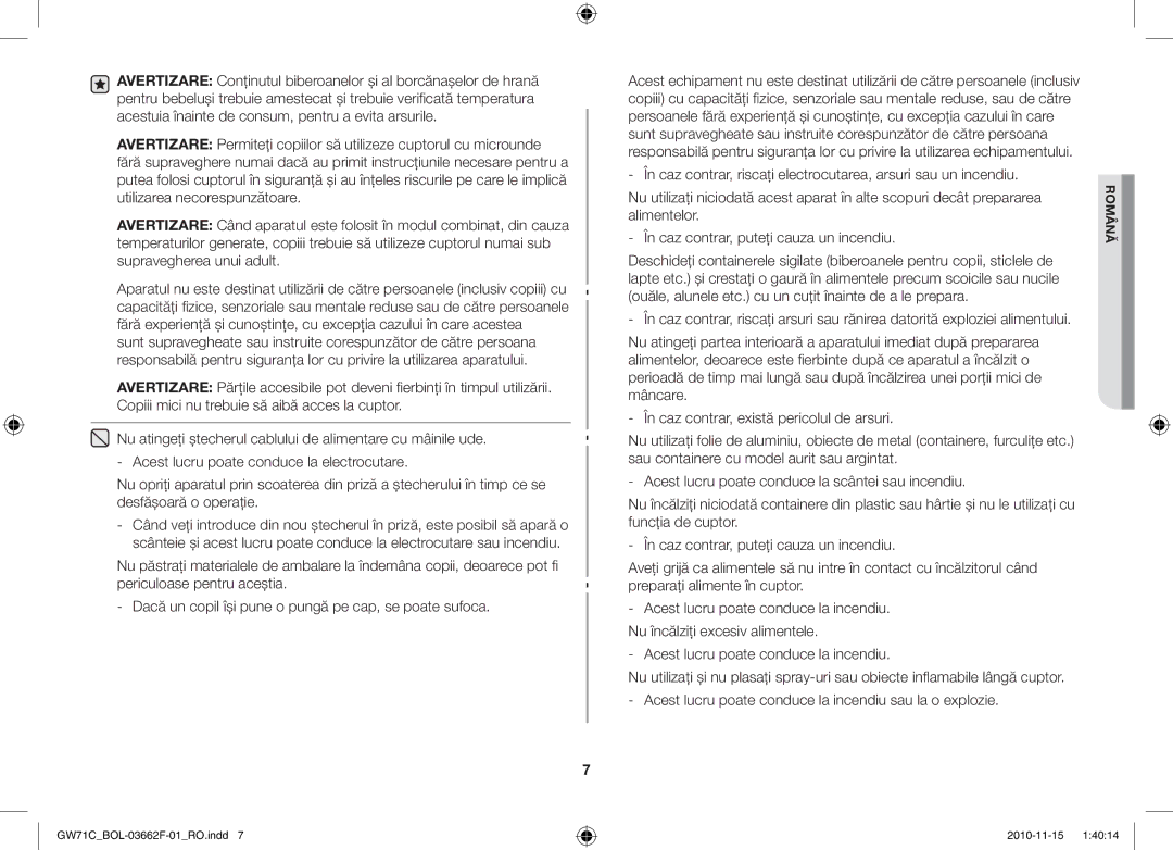 Samsung GW71C/XEH, GW71C/BOL, GW71C-S/XEH manual Română 