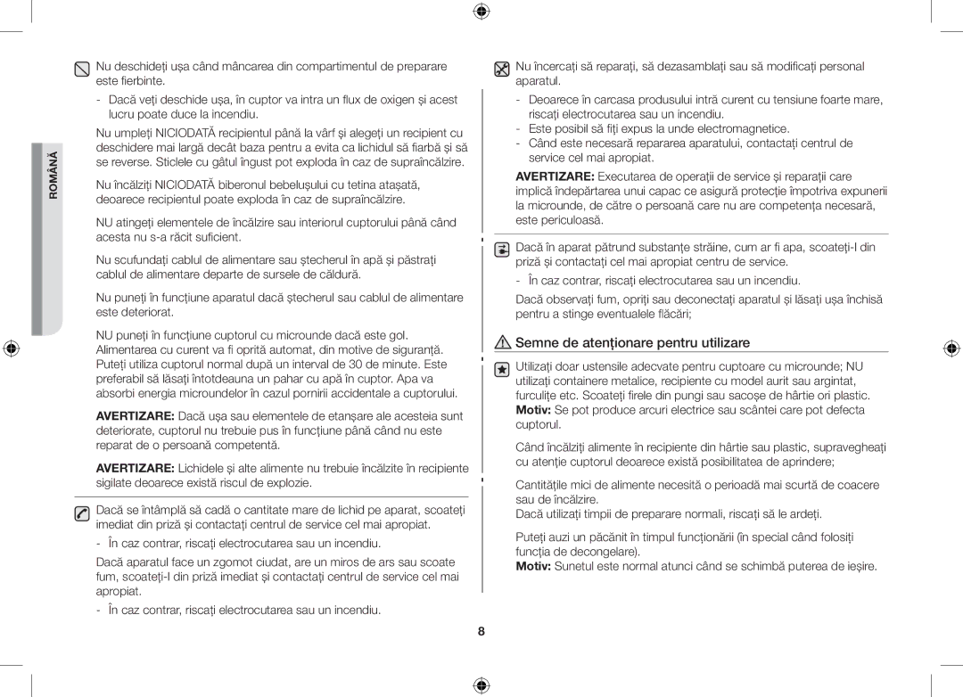 Samsung GW71C-S/XEH, GW71C/BOL, GW71C/XEH manual Semne de atenţionare pentru utilizare 