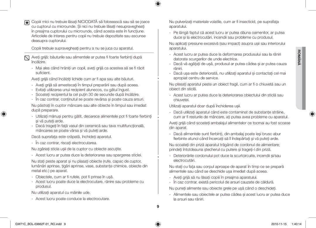 Samsung GW71C/BOL, GW71C/XEH, GW71C-S/XEH manual Română 