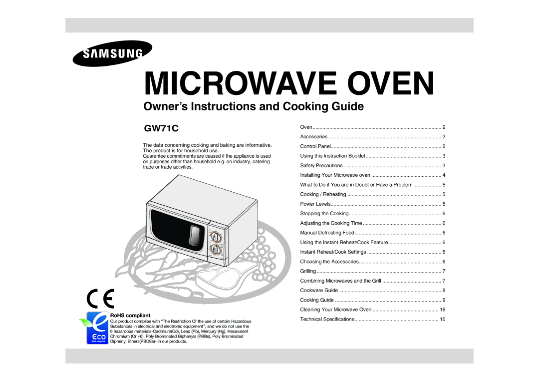 Samsung GW71C-S/XEH, GW71C/XEH manual Microwave Oven 