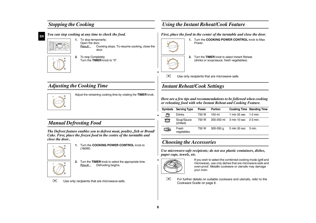 Samsung GW71C/XEH, GW71C-S/XEH manual Stopping the Cooking Using the Instant Reheat/Cook Feature, Adjusting the Cooking Time 