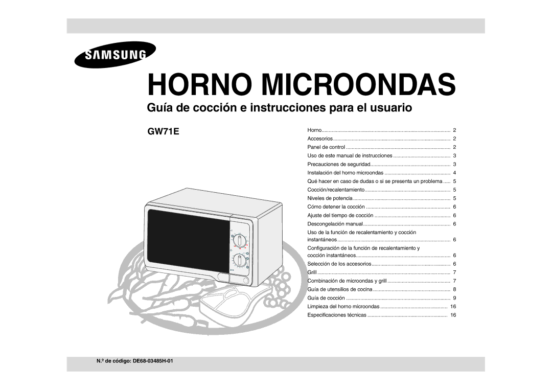 Samsung GW71E-S/XEC manual Uso de la función de recalentamiento y cocción, De código DE68-03485H-01 