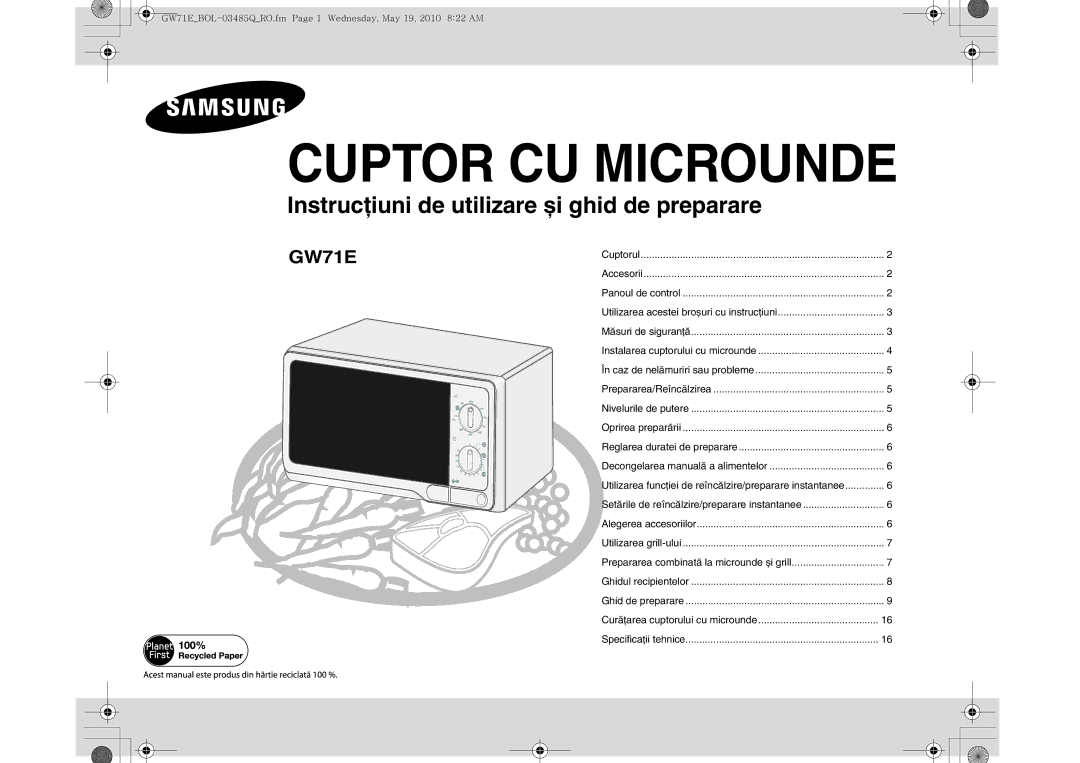 Samsung GW71E/BOL, GW71E-S/XET, GW71E/XEC, GW71E/XEH, GW71E/XEO manual Cuptor CU Microunde 