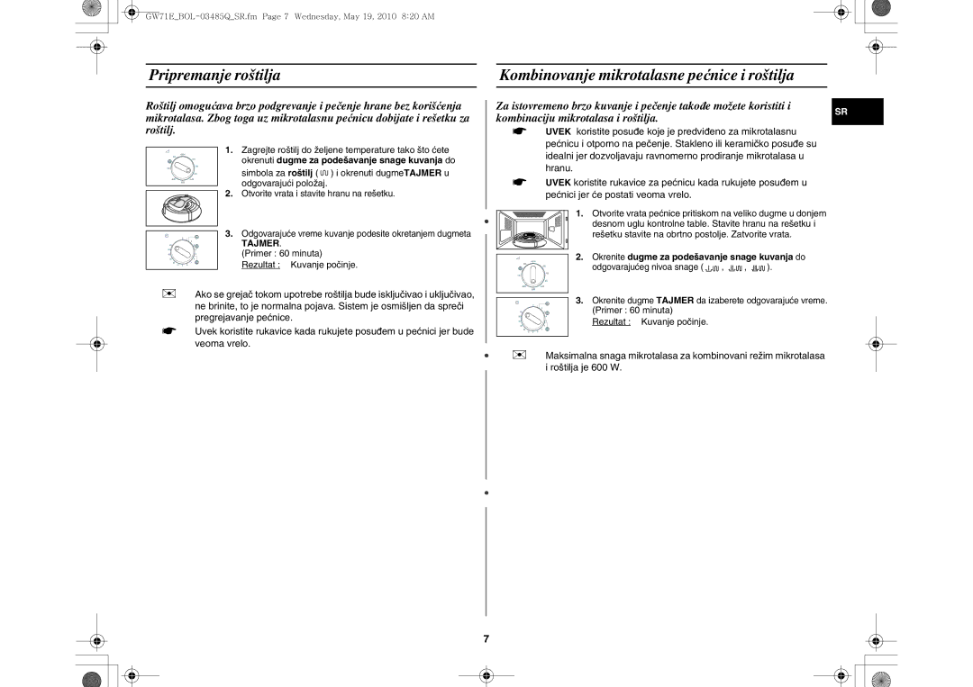 Samsung GW71E-S/XET, GW71E/XEC, GW71E/XEH, GW71E/BOL, GW71E/XEO manual Okrenite dugme za podešavanje snage kuvanja do 