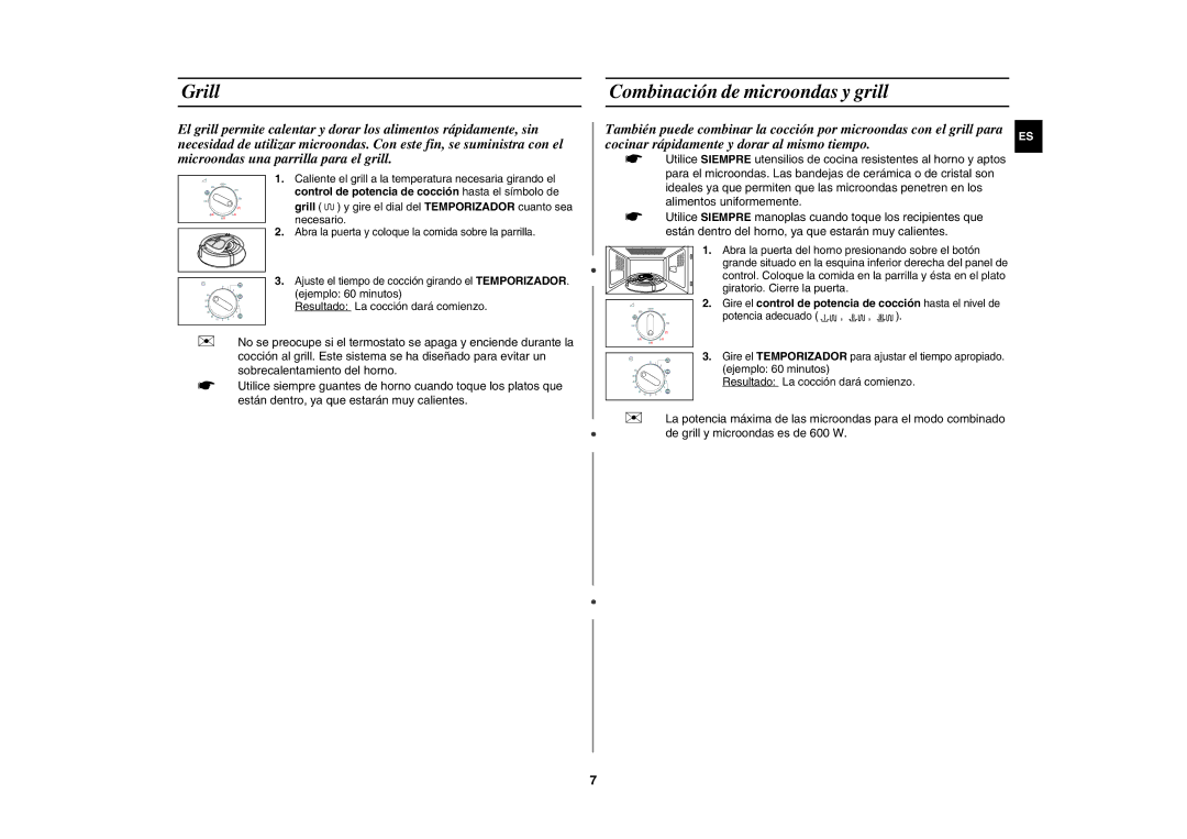 Samsung GW71E/XEC manual Combinación de microondas y grill, Grill y gire el dial del Temporizador cuanto sea necesario 