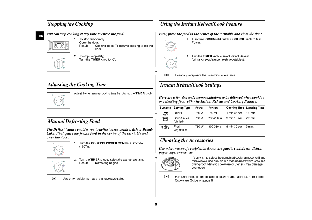 Samsung GW71E/XEH, GW71E/BOL manual Stopping the Cooking Using the Instant Reheat/Cook Feature, Adjusting the Cooking Time 