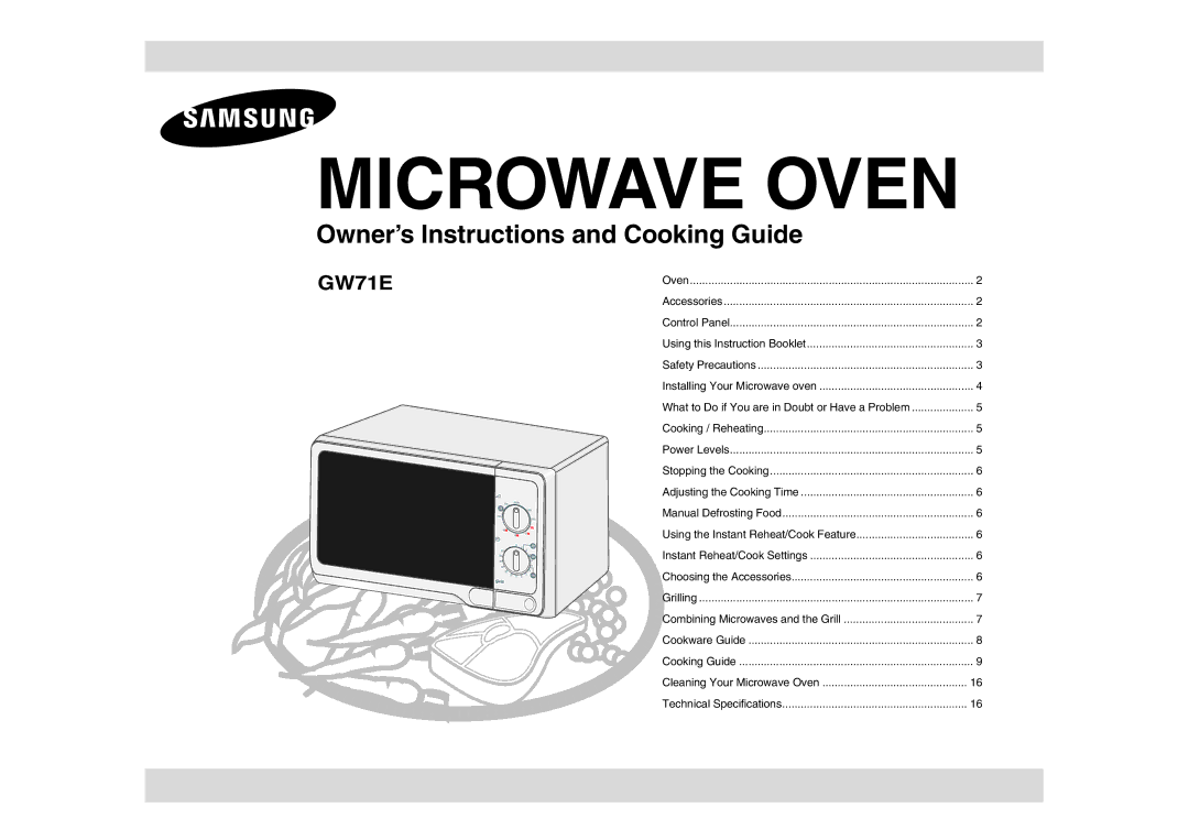 Samsung GW71E/BOL, GW71E/XEH, GW71E/GEN manual Microwave Oven 