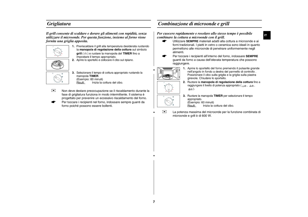 Samsung GW71E-S/XET, GW71E/XET manual Grigliatura, Combinazione di microonde e grill, Esempio 60 minuti Risult 