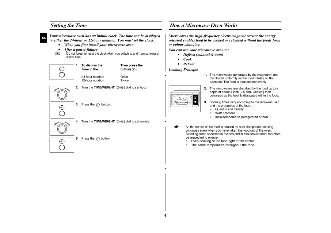 Samsung GW72N-B/ELE manual Setting the Time, How a Microwave Oven Works, To display, Time Button 