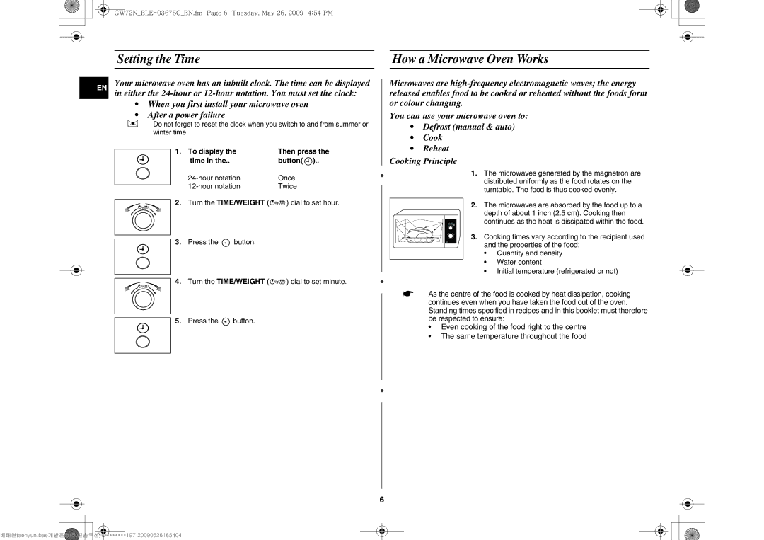 Samsung GW72N-B/ELE manual Setting the Time How a Microwave Oven Works, To display, Time Button 