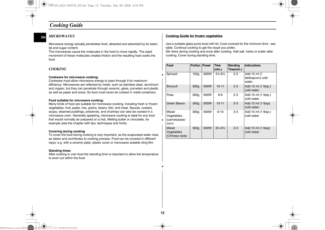 Samsung GW72N-B/ELE manual Cooking Guide 