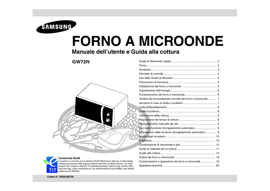 Samsung GW72N/XET, GW72N-S/XET, GW72N-SX/XET manual Forno a Microonde 