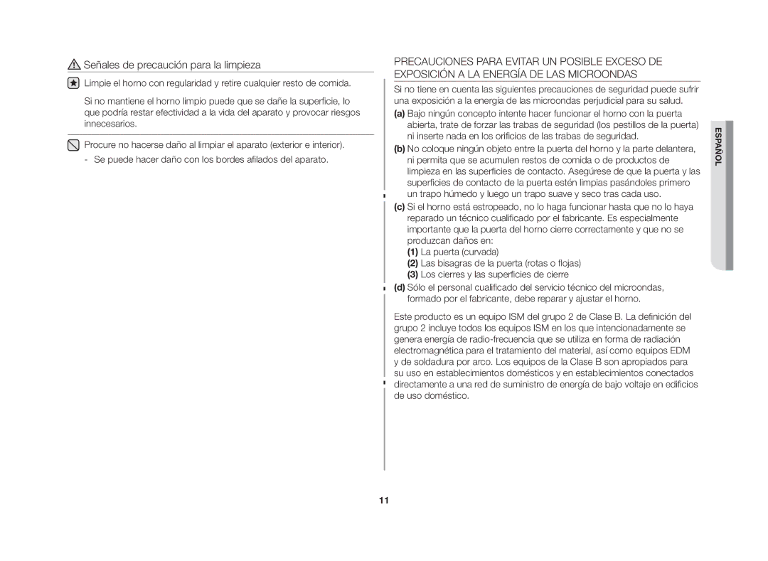 Samsung GW72N/XEC, GW72N/XEG manual Señales de precaución para la limpieza 