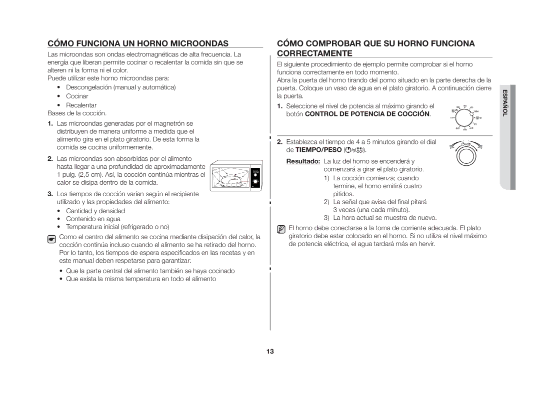 Samsung GW72N/XEC, GW72N/XEG manual Cómo funciona un horno microondas, Cómo comprobar que su horno funciona correctamente 