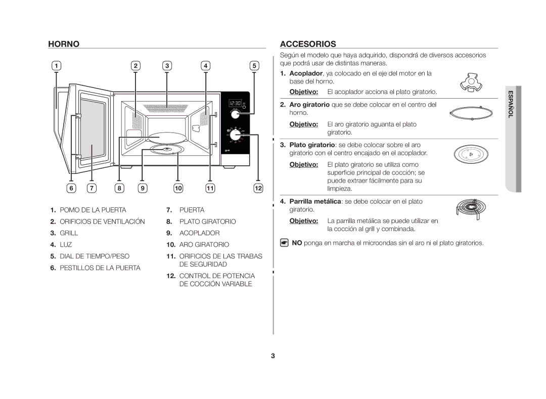 Samsung GW72N/XEC, GW72N/XEG manual Horno, Accesorios 