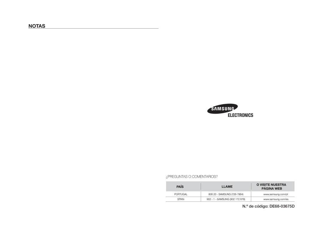 Samsung GW72N/XEG, GW72N/XEC manual De código DE68-03675D 