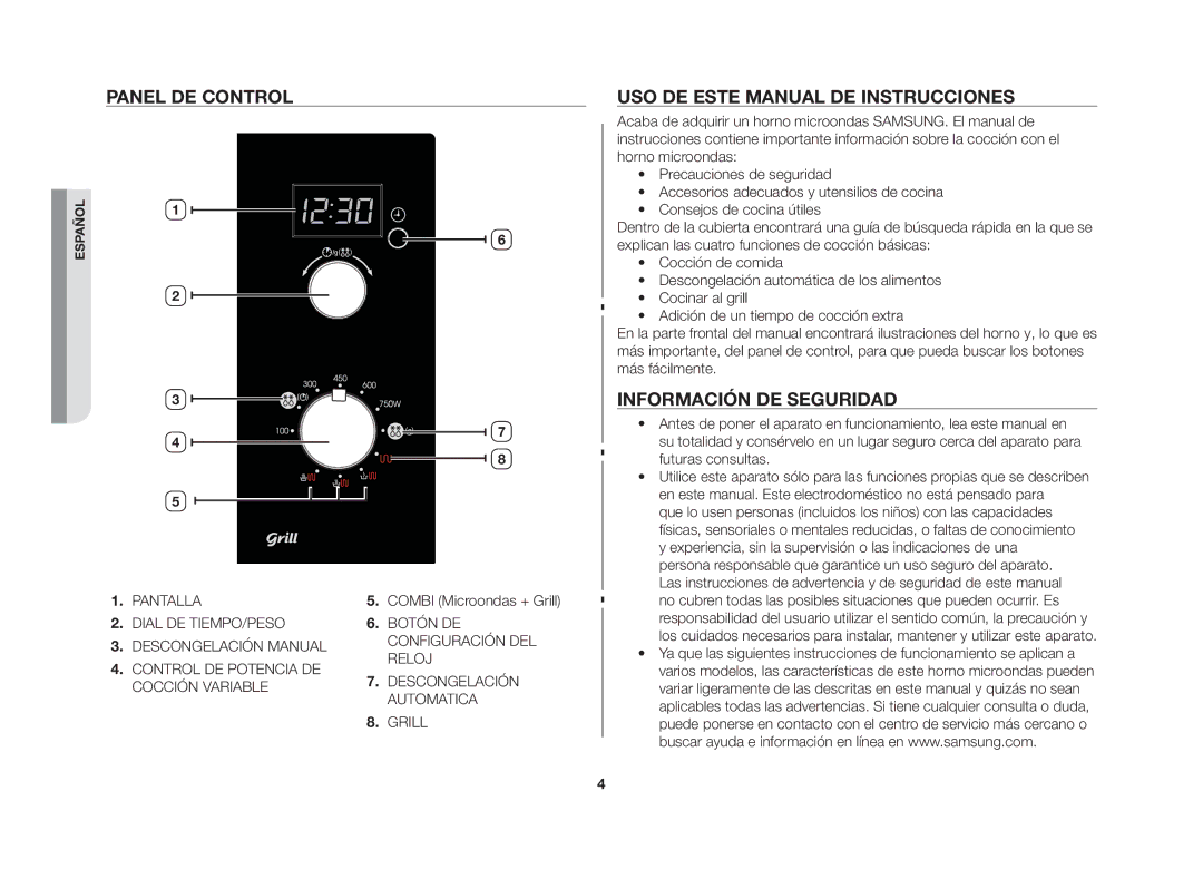 Samsung GW72N/XEG Panel de control, Uso de este manual de instrucciones, Información de seguridad, Futuras consultas 