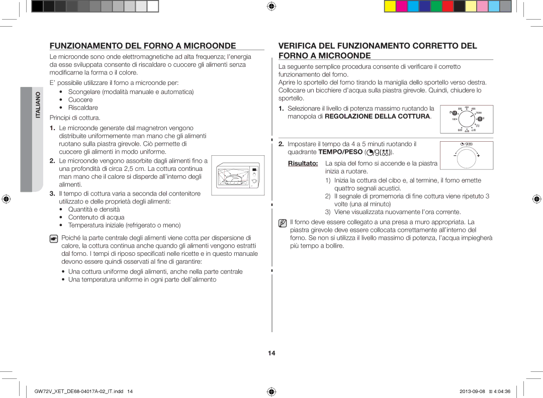 Samsung GW72V-SSX/XET manual Funzionamento DEL Forno a Microonde, Verifica DEL Funzionamento Corretto DEL Forno a Microonde 