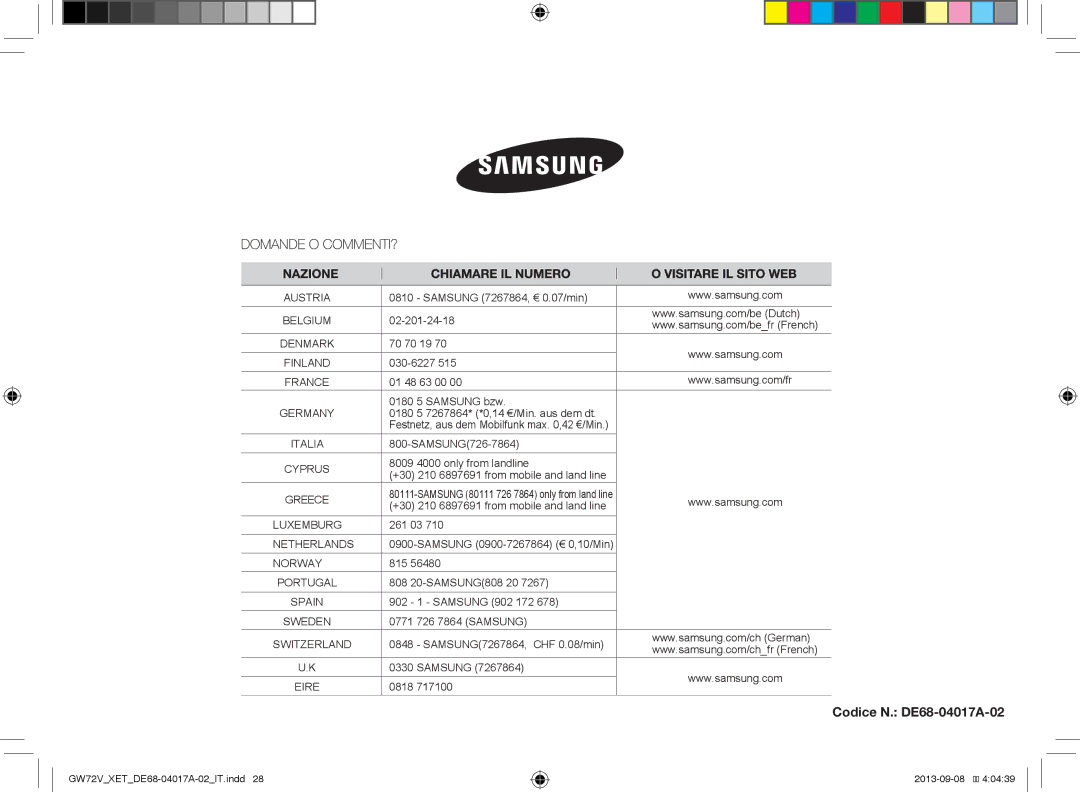 Samsung GW72V-SSX/XET Samsung 7267864, € 0.07/min, 02-201-24-18, 70 70 19, 030-6227, 01 48 63 00 0180 5 Samsung bzw, 815 