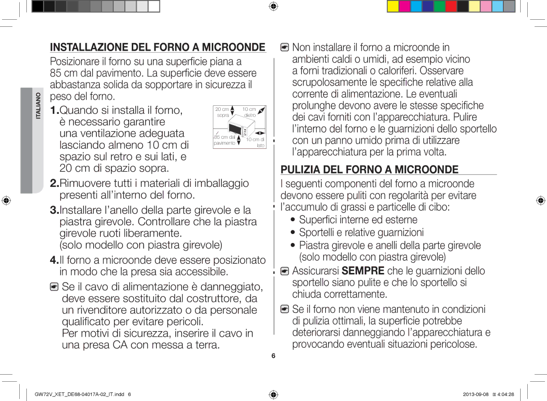 Samsung GW72V-SSX/XET manual Pulizia DEL Forno a Microonde 