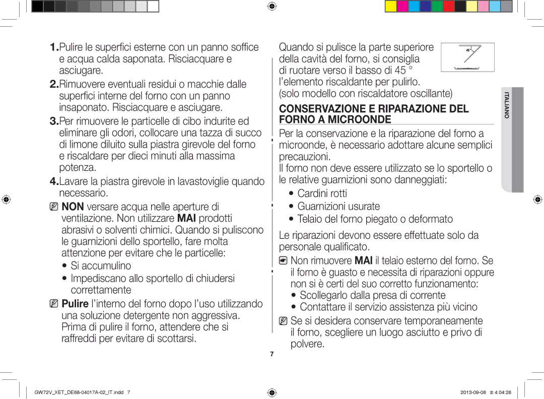 Samsung GW72V-SSX/XET manual Conservazione E Riparazione DEL 