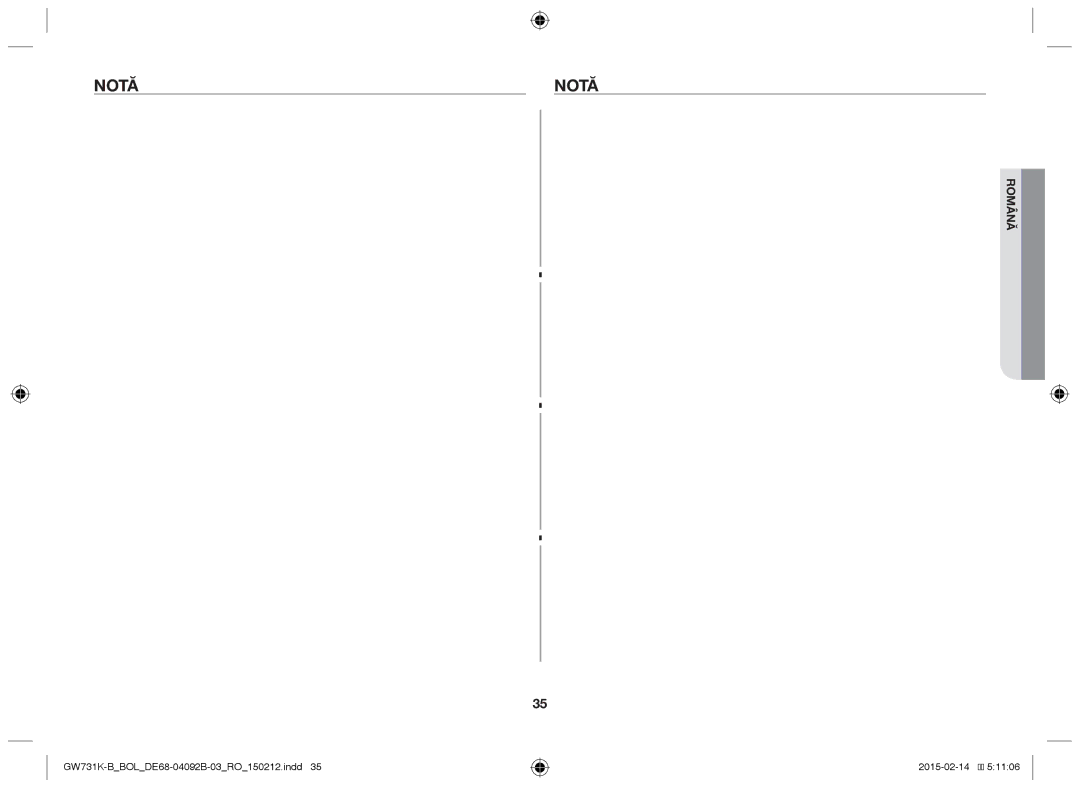 Samsung GW731K-B/BOL manual Notă 