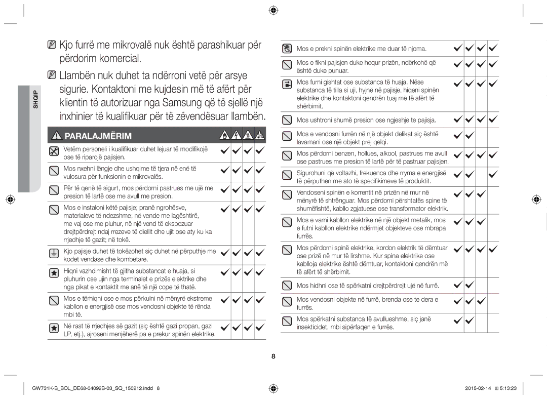 Samsung GW731K-B/BOL manual Paralajmërim 