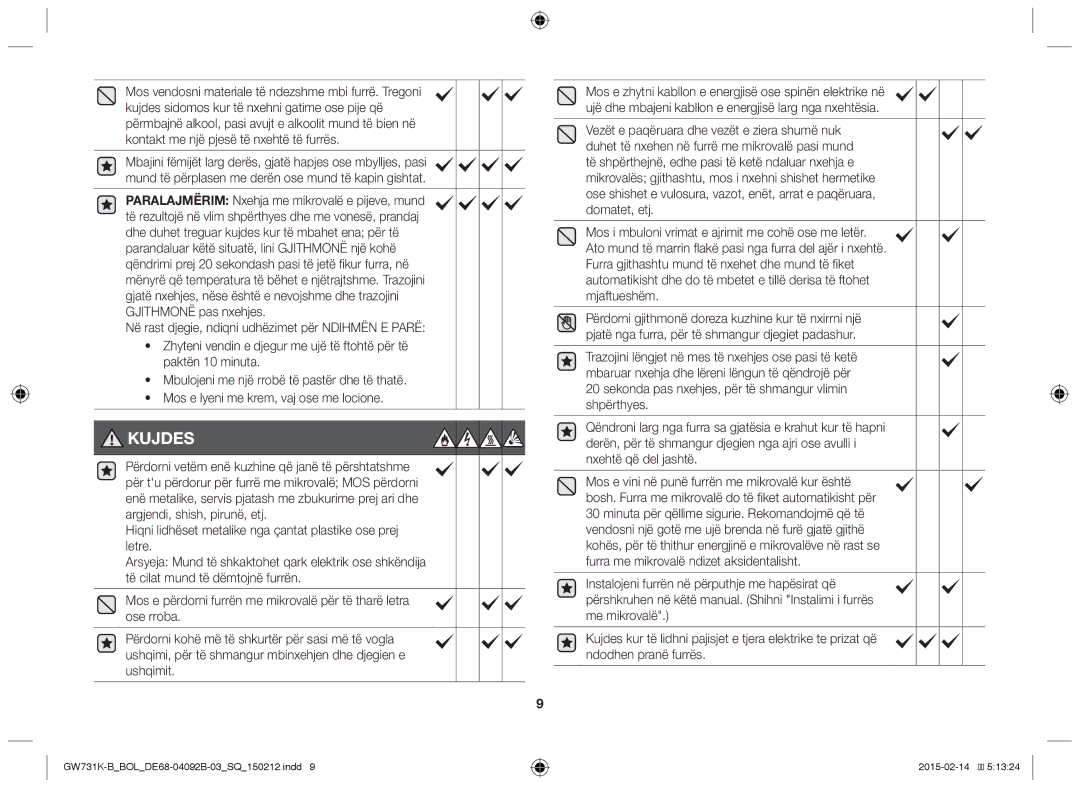 Samsung GW731K-B/BOL manual Kujdes, Domatet, etj 