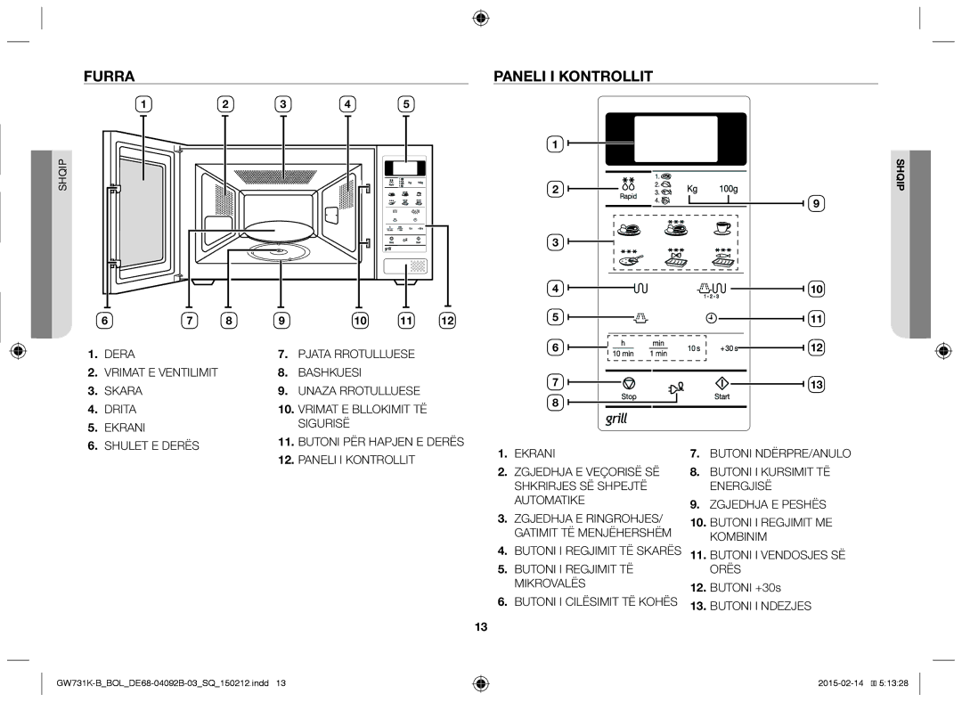 Samsung GW731K-B/BOL manual Furra Paneli I Kontrollit, Butoni +30s, Butoni I Ndezjes 