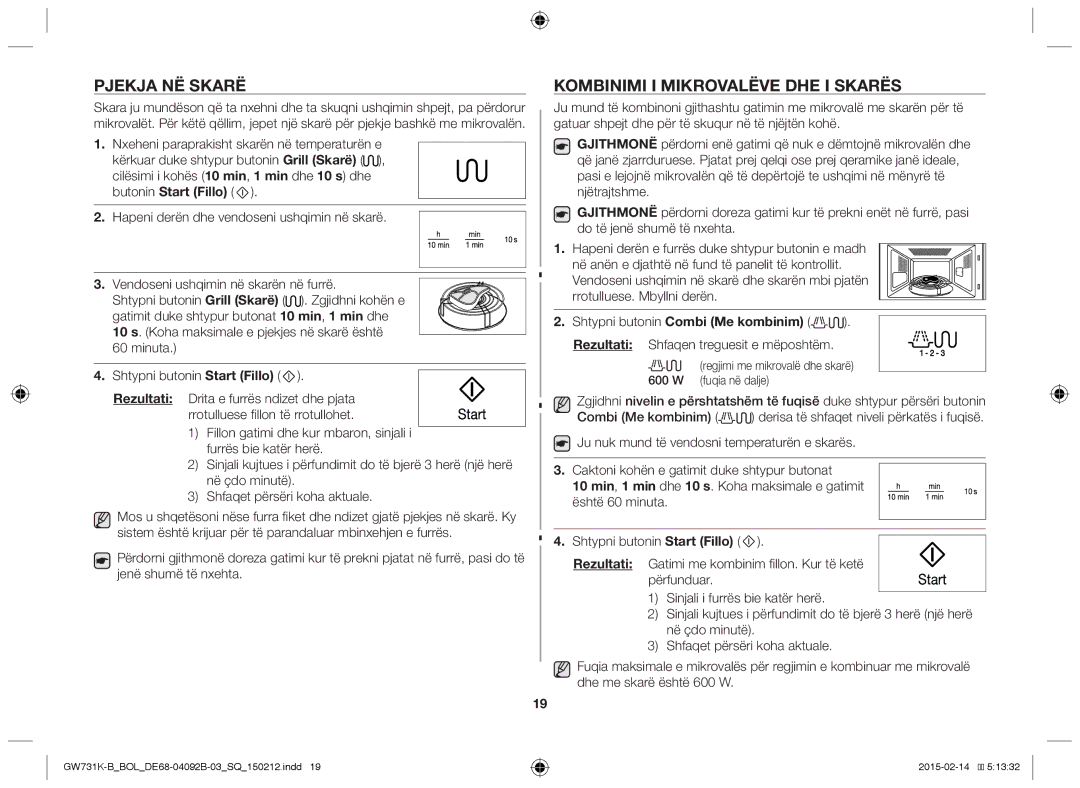 Samsung GW731K-B/BOL manual Pjekja NË Skarë, Kombinimi I Mikrovalëve DHE I Skarës 