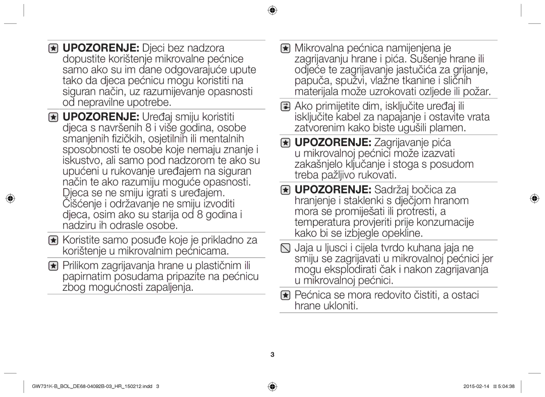 Samsung GW731K-B/BOL manual Pećnica se mora redovito čistiti, a ostaci hrane ukloniti 