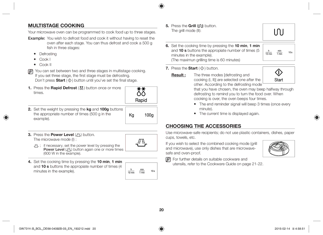 Samsung GW731K-B/BOL manual Multistage Cooking, Choosing the Accessories, Safe and oven-proof 