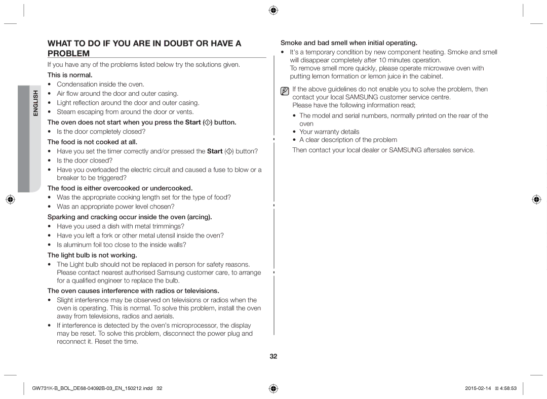 Samsung GW731K-B/BOL manual What to do if YOU are in Doubt or have a Problem 