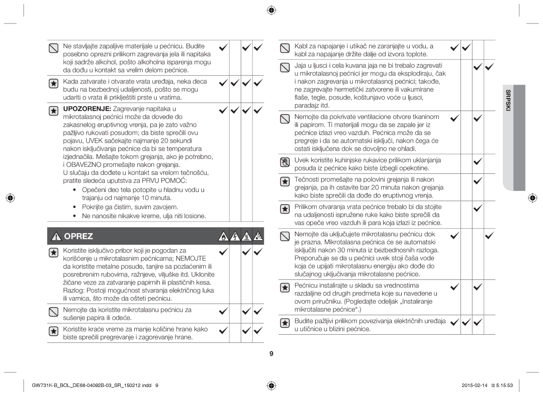 Samsung GW731K-B/BOL manual Flaše, tegle, posude, koštunjavo voće u ljusci, Paradajz itd 