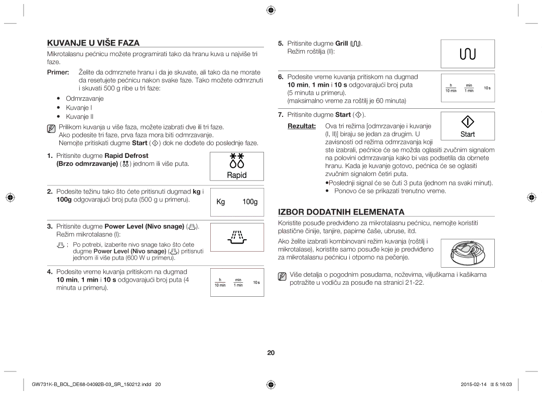 Samsung GW731K-B/BOL manual Kuvanje U Više Faza, Izbor Dodatnih Elemenata 