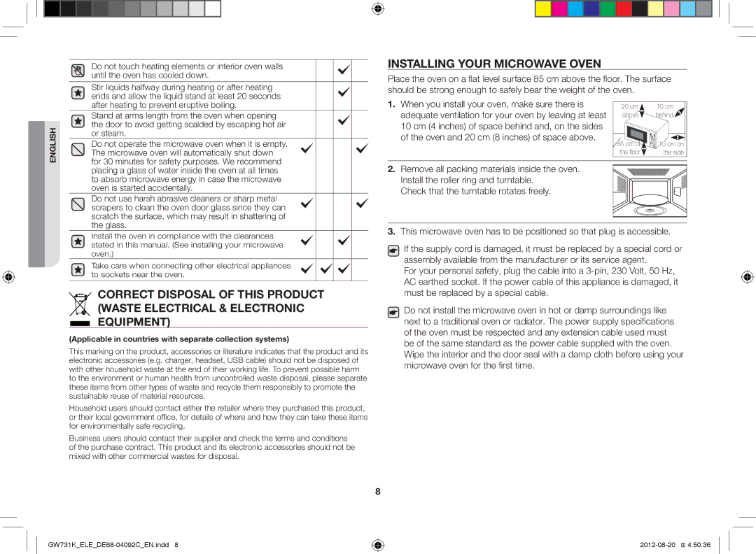 Samsung GW731K/ELE manual Installing Your Microwave Oven, Applicable in countries with separate collection systems 