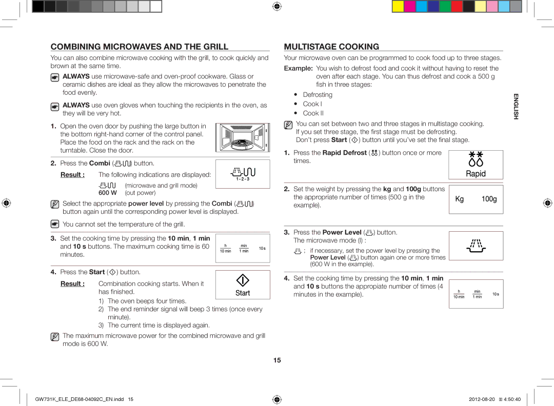 Samsung GW731K/ELE manual Combining Microwaves and the Grill, Multistage Cooking 