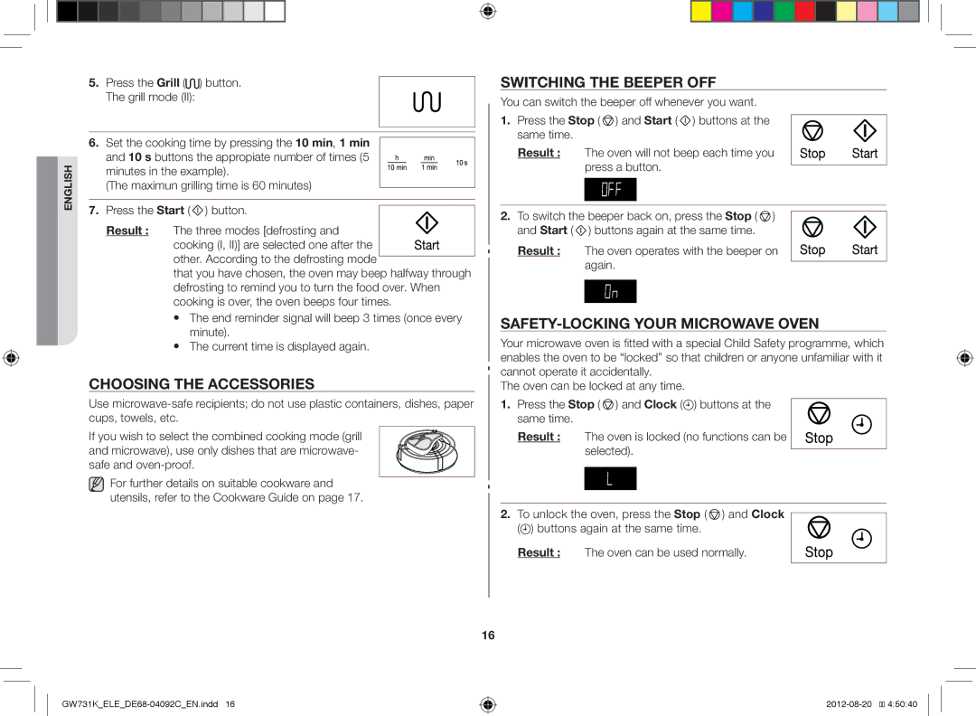 Samsung GW731K/ELE manual Choosing the Accessories, Switching the Beeper OFF, SAFETY-LOCKING Your Microwave Oven 