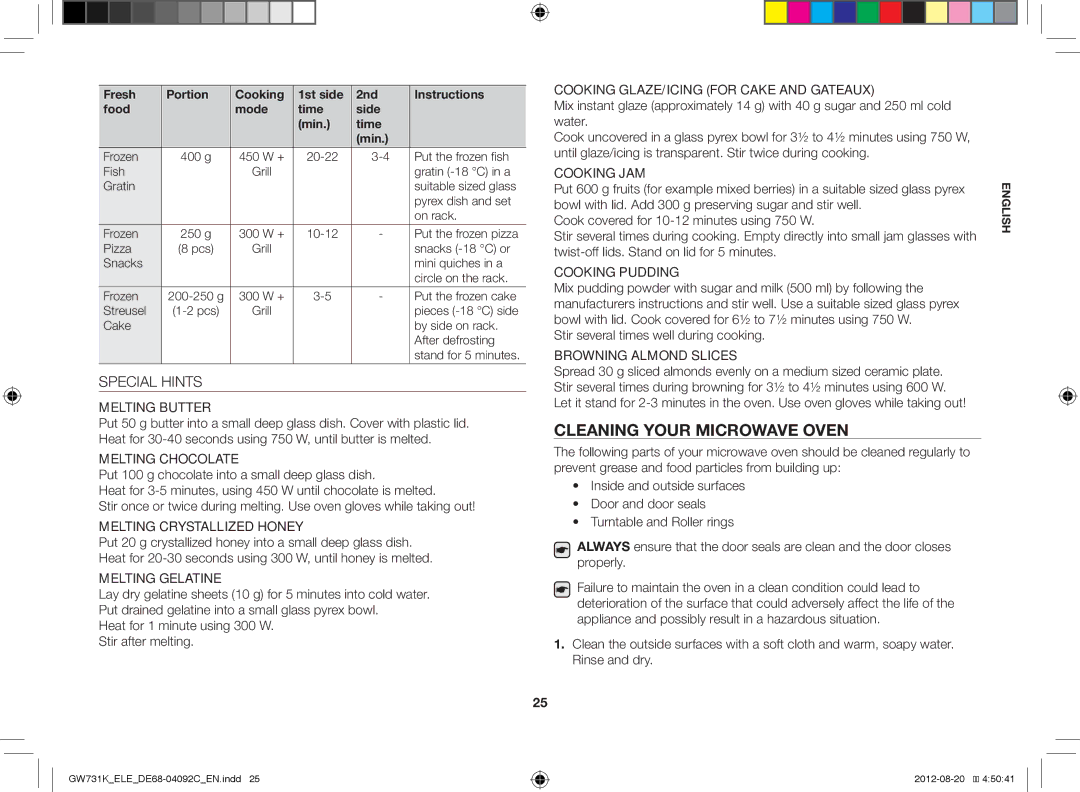 Samsung GW731K/ELE manual Cleaning Your Microwave Oven, Special Hints, Stir several times well during cooking 