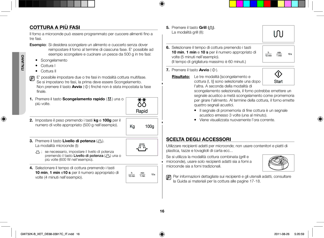 Samsung GW732K-B/XET manual Cottura a più fasi, Scelta degli accessori 