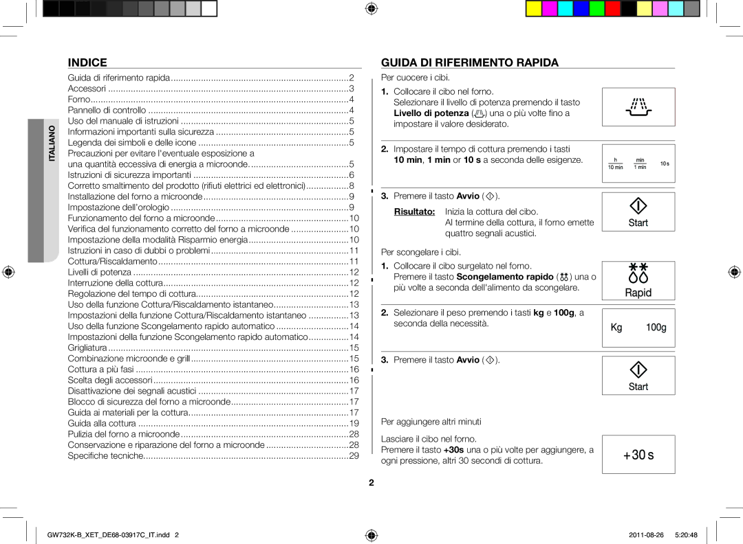 Samsung GW732K-B/XET manual Indice, Guida di riferimento rapida, Precauzioni per evitare leventuale esposizione a 