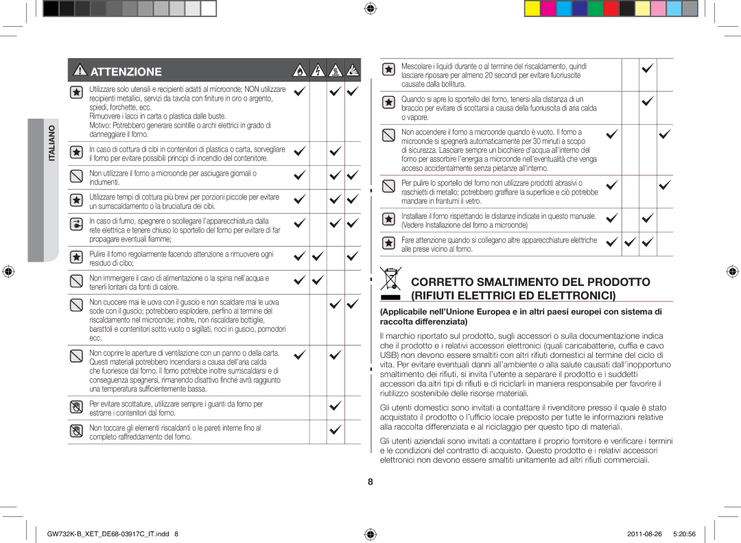 Samsung GW732K-B/XET manual Attenzione 